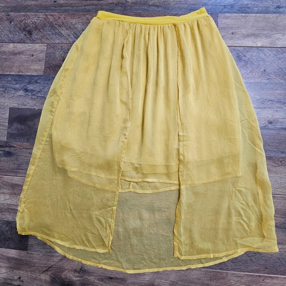 Love 21 Yellow Mustard Sheer High Low Skirt Midi Over Mini Small Summer Gauze